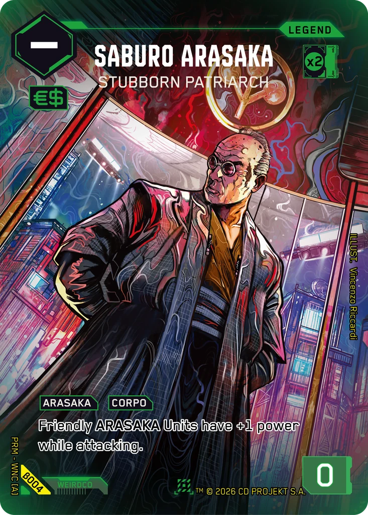 Saburo Arasaka, Stubborn Patriarch β004 Foil Cyberpunk TCG card