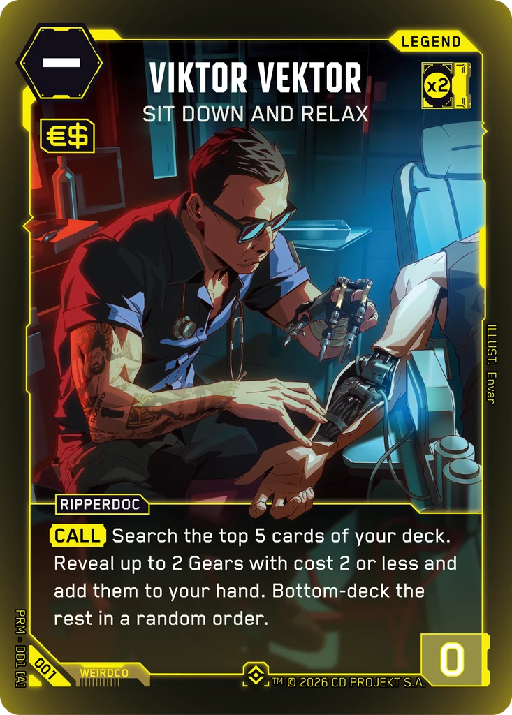 Viktor Vektor, Sit Down and Relax 001 Foil Cyberpunk TCG card