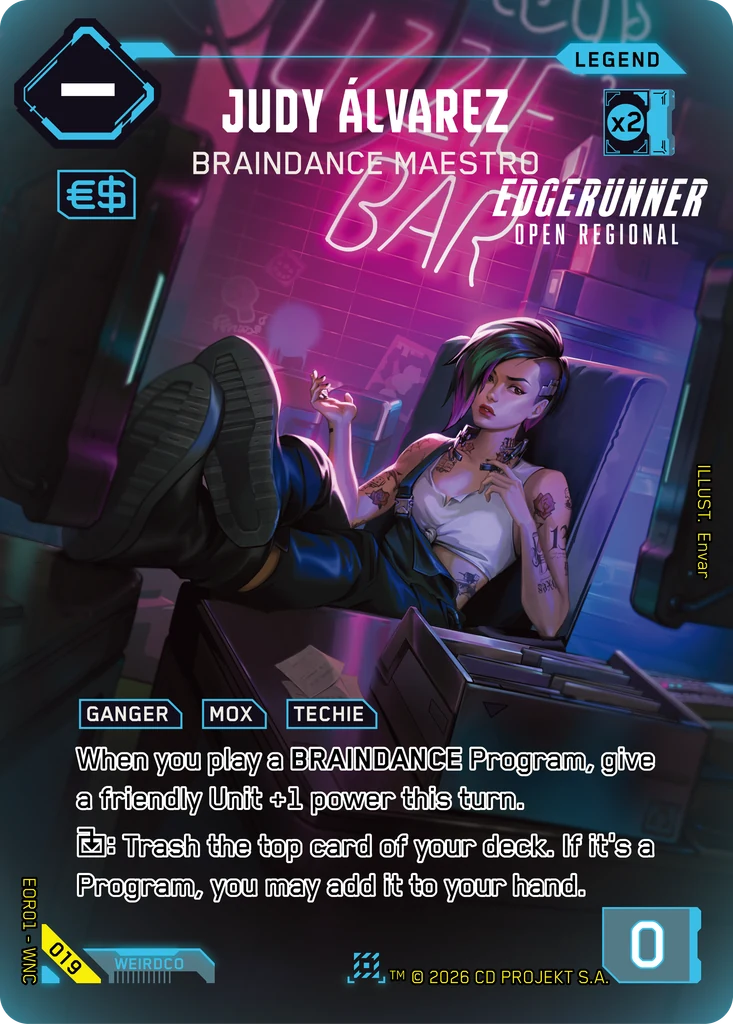 Judy Álvarez, Braindance Maestro 019 Foil Cyberpunk TCG card