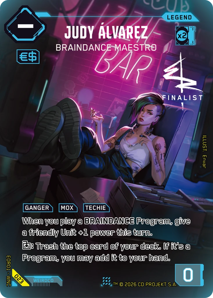 Judy Álvarez, Braindance Maestro 023 Foil Cyberpunk TCG card