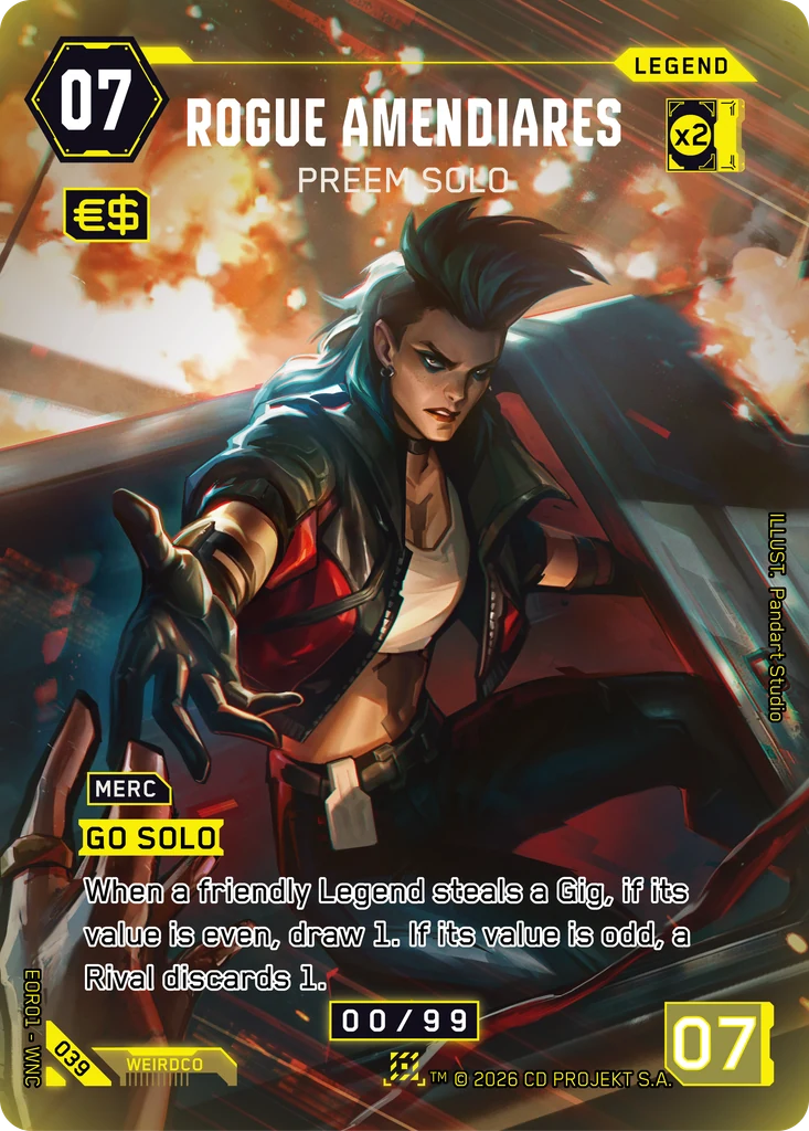 Rogue Amendiares, Preem Solo 039 Foil Cyberpunk TCG card