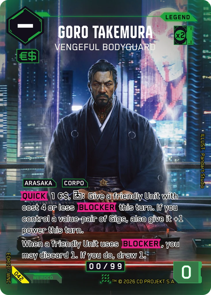 Goro Takemura, Vengeful Bodyguard 042 Foil Cyberpunk TCG card
