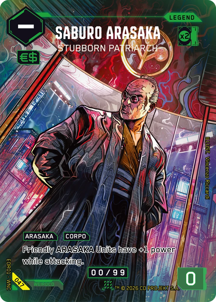 Saburo Arasaka, Stubborn Patriarch 047 Foil Cyberpunk TCG card