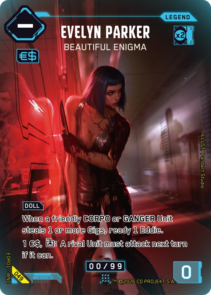 Evelyn Parker, Beautiful Enigma 049 Foil Cyberpunk TCG card