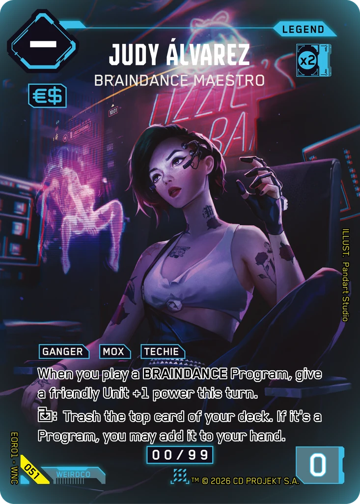 Judy Álvarez, Braindance Maestro 051 Foil Cyberpunk TCG card
