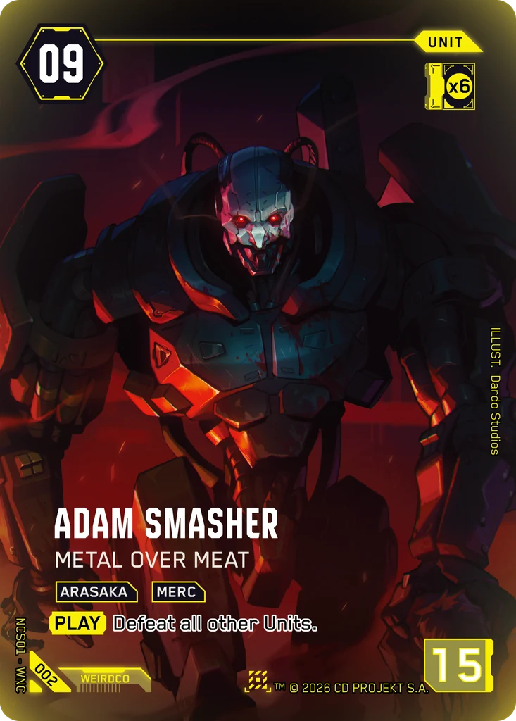Adam Smasher, Metal Over Meat 002 Foil Cyberpunk TCG card