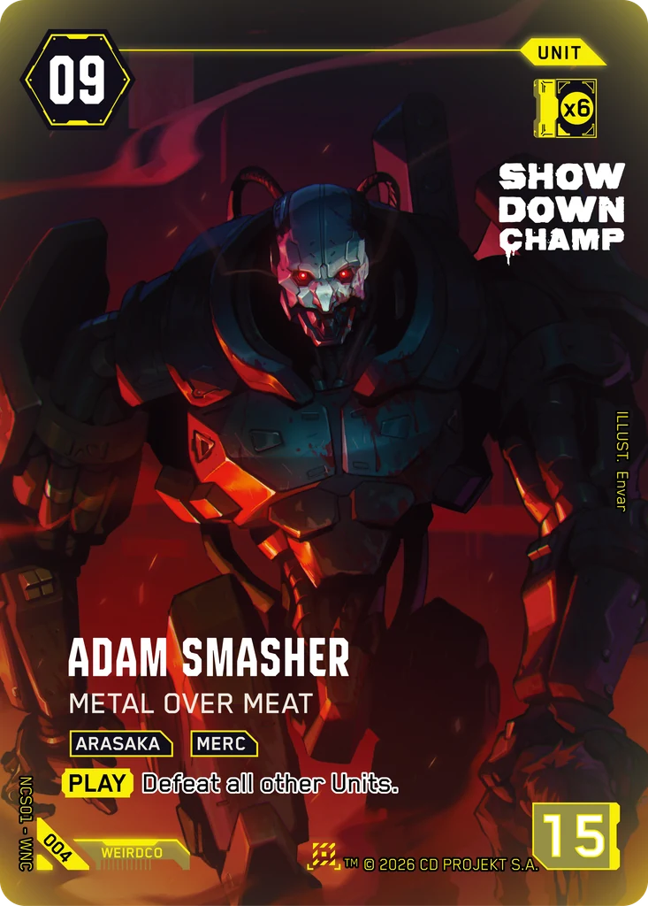 Adam Smasher, Metal Over Meat 004 Foil Cyberpunk TCG card
