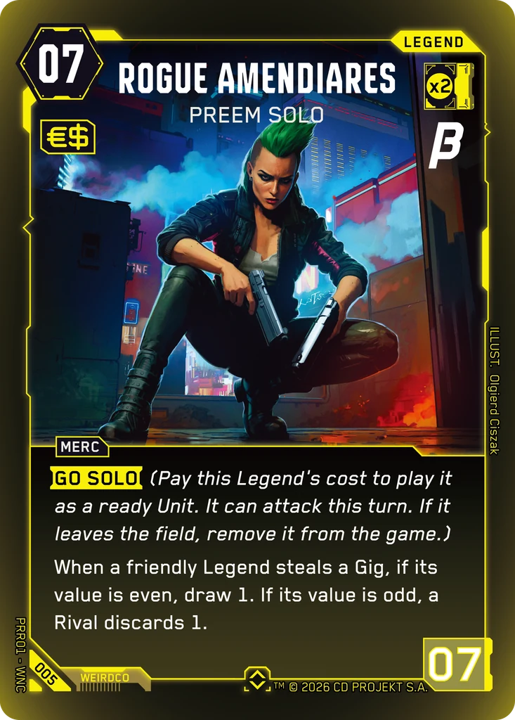 Rogue Amendiares, Preem Solo 005 Foil Cyberpunk TCG card