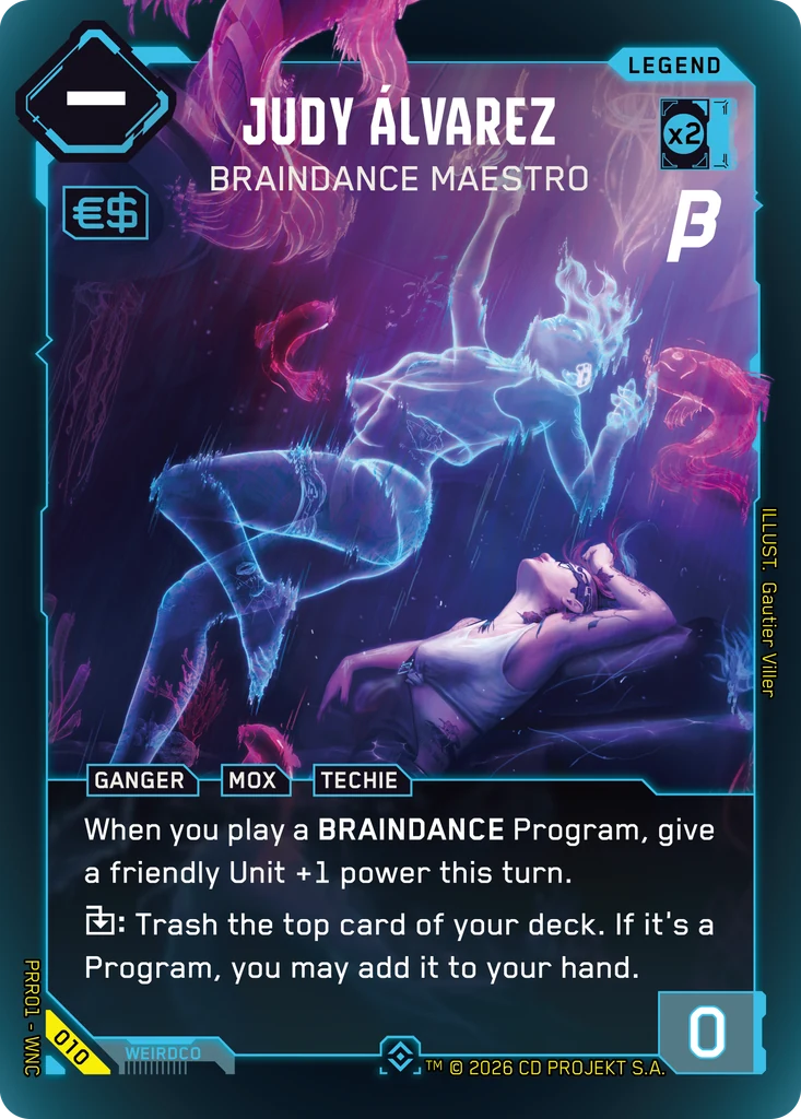 Judy Álvarez, Braindance Maestro 010 Foil Cyberpunk TCG card