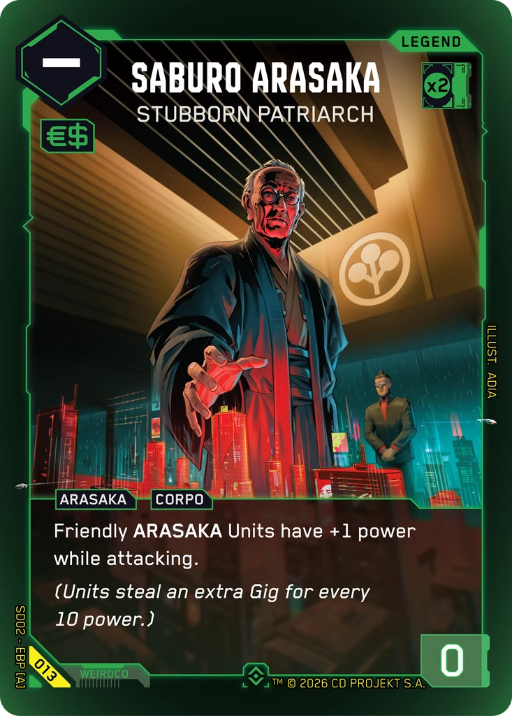 Saburo Arasaka, Stubborn Patriarch 013 Foil Cyberpunk TCG card