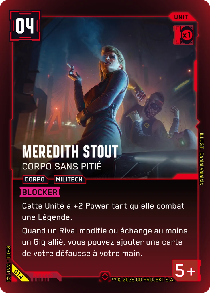 Meredith Stout, Stone Cold Corpo 014 Foil Cyberpunk TCG card