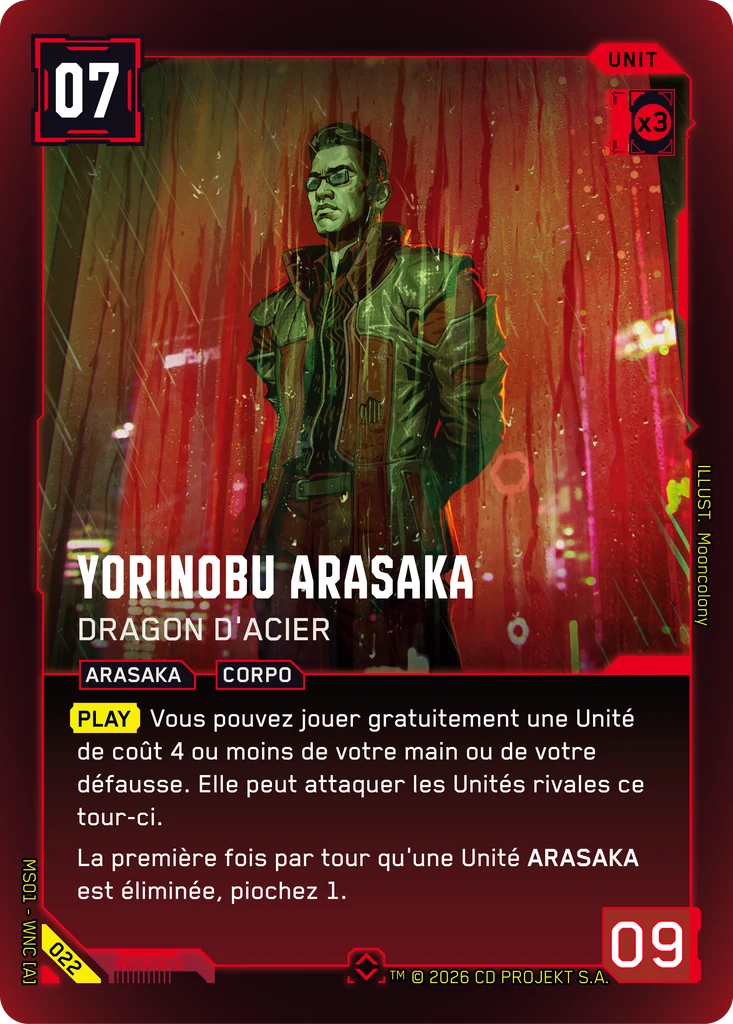 Yorinobu Arasaka, Steel Dragon 022 Foil Cyberpunk TCG card