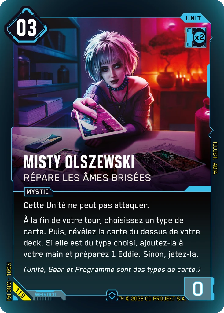 Misty Olszewski, Mender of Broken Spirits 119 Foil Cyberpunk TCG card