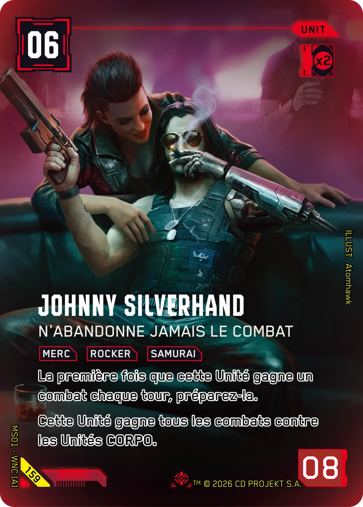 Johnny Silverhand, Never Stop Fighting 159 Foil Cyberpunk TCG card
