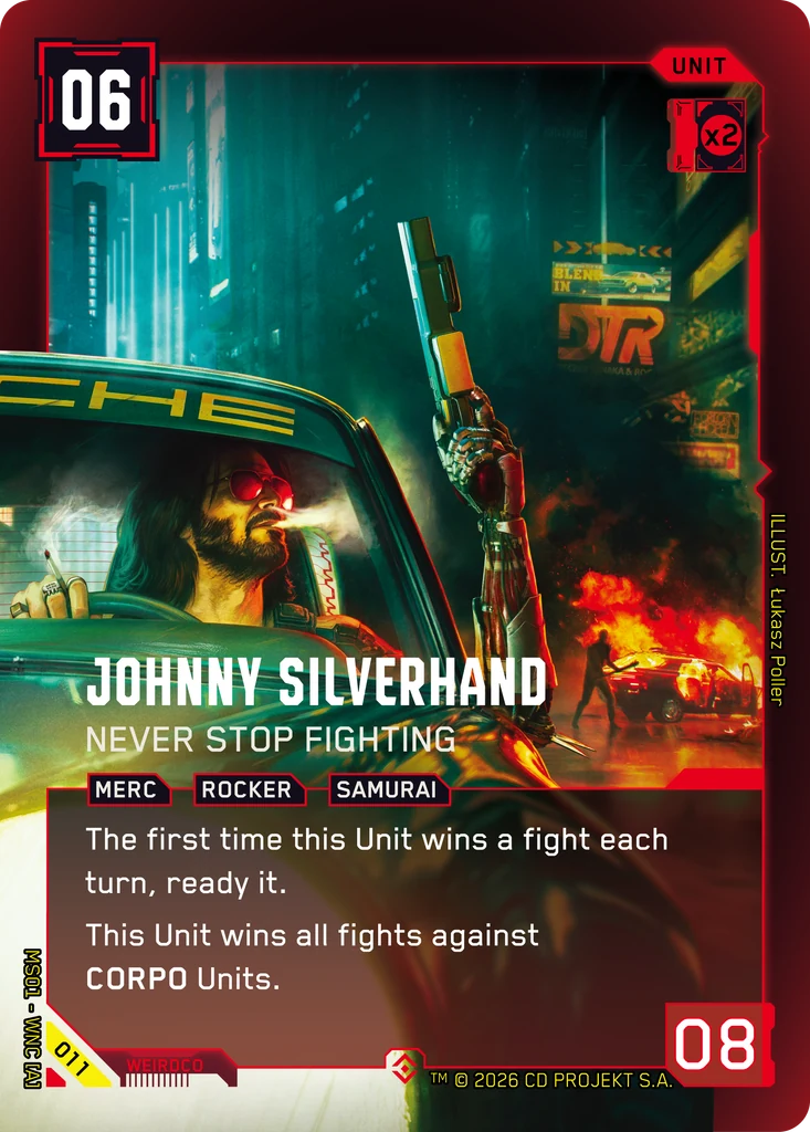 Johnny Silverhand, Never Stop Fighting 011 Foil Cyberpunk TCG card
