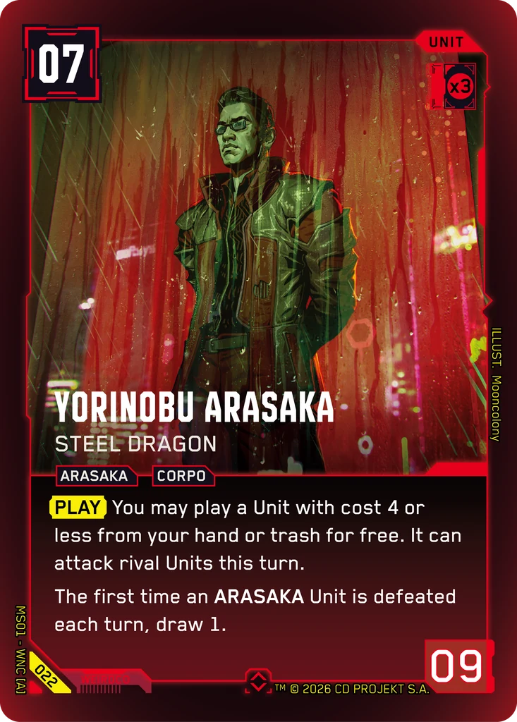 Yorinobu Arasaka, Steel Dragon 022 Foil Cyberpunk TCG card