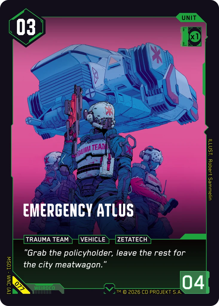 Emergency Atlus 077 Normal Cyberpunk TCG card