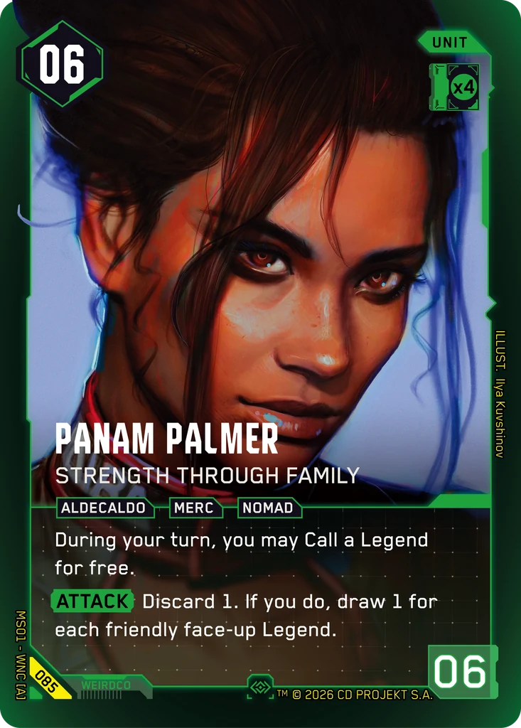 Panam Palmer, Strength Through Family 085 Foil Cyberpunk TCG card