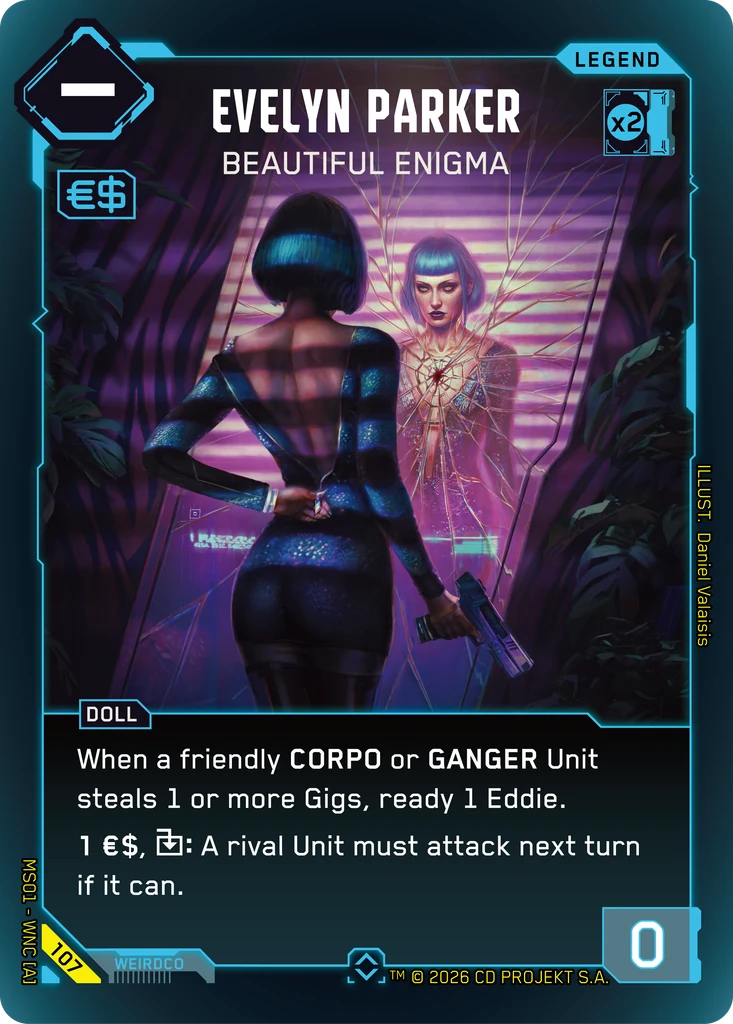 Evelyn Parker, Beautiful Enigma 107 Foil Cyberpunk TCG card