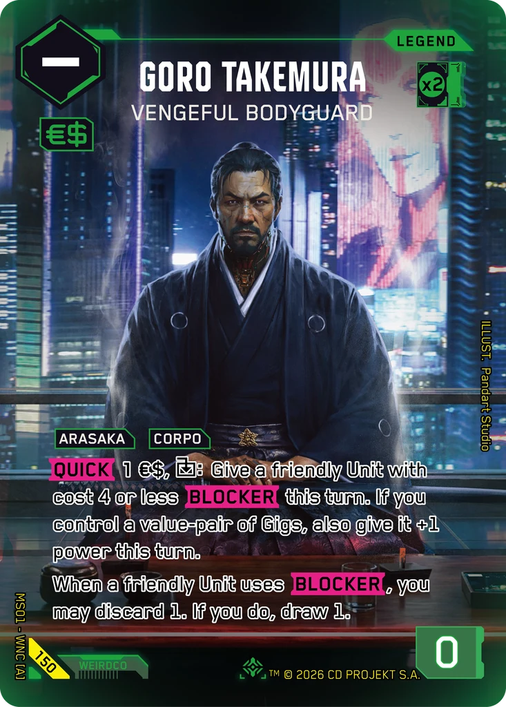 Goro Takemura, Vengeful Bodyguard 150 Foil Cyberpunk TCG card