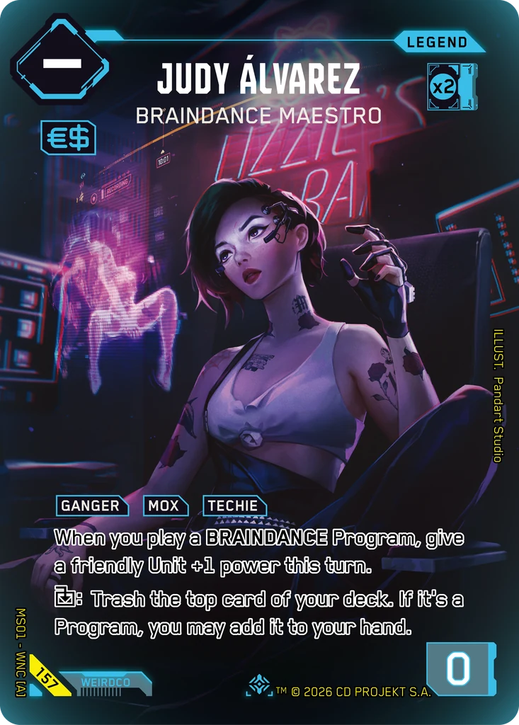 Judy Álvarez, Braindance Maestro 157 Foil Cyberpunk TCG card