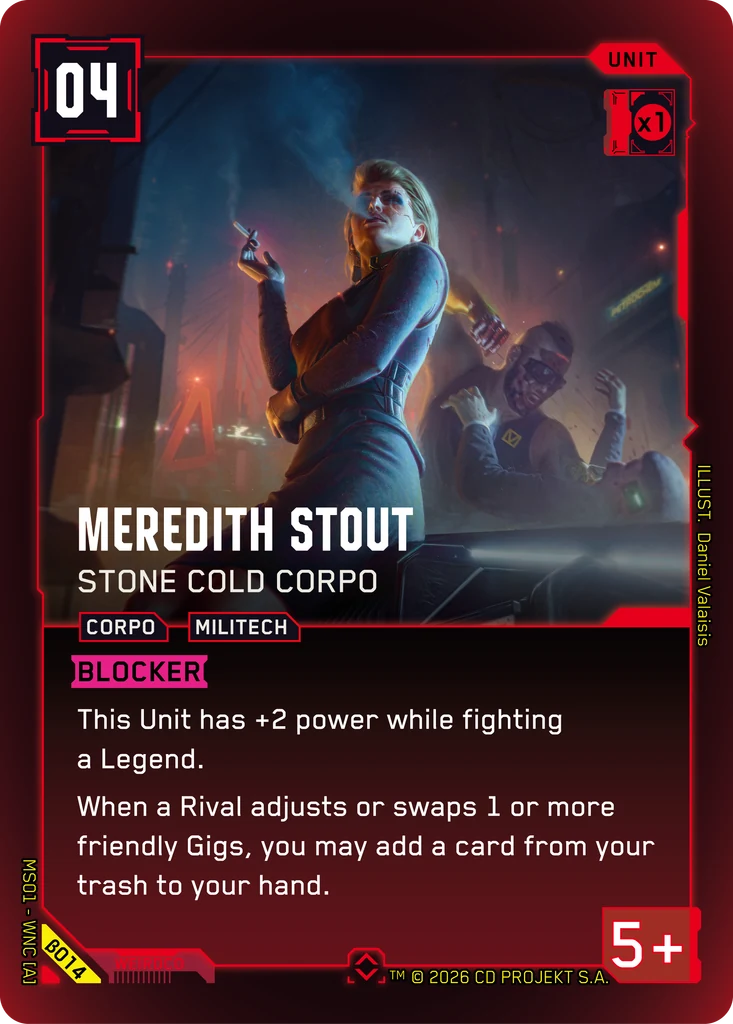 Meredith Stout, Stone Cold Corpo β014 Foil Cyberpunk TCG card