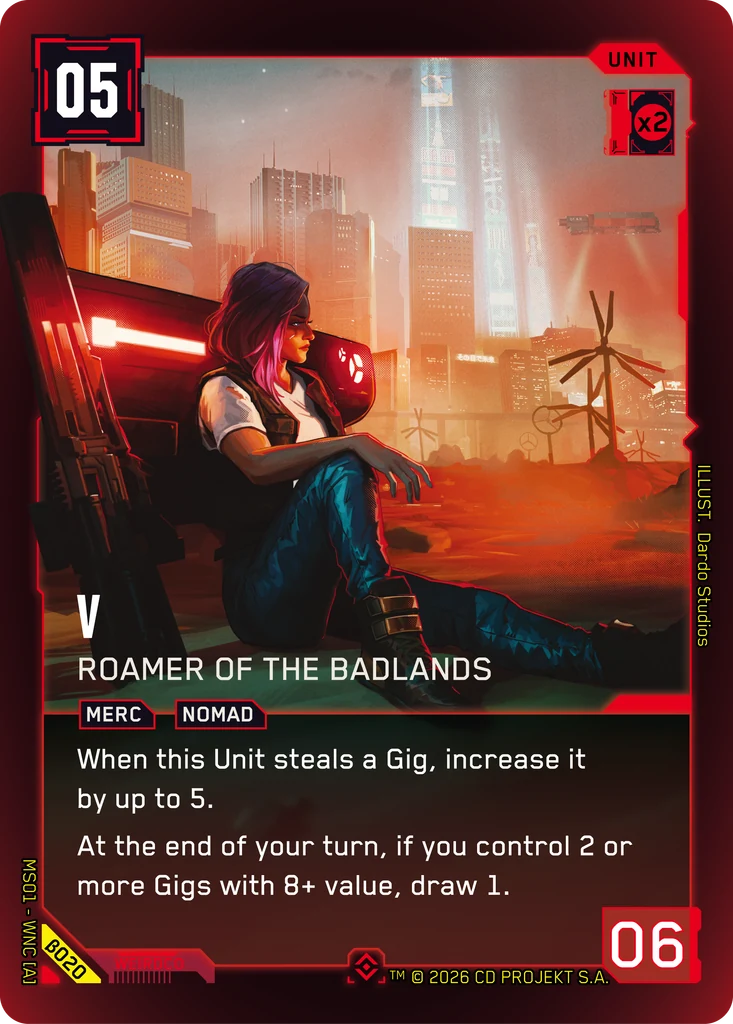 V, Roamer of the Badlands β020 Foil Cyberpunk TCG card