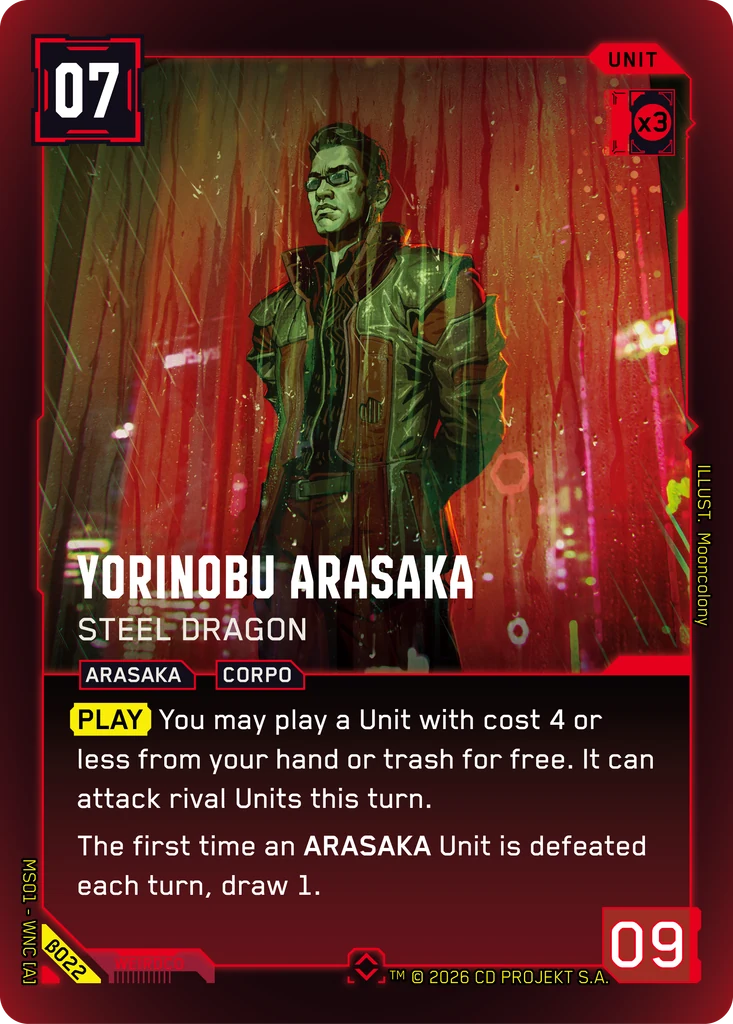 Yorinobu Arasaka, Steel Dragon β022 Foil Cyberpunk TCG card