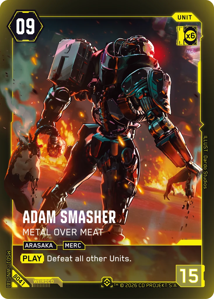 Adam Smasher, Metal Over Meat β041 Foil Cyberpunk TCG card
