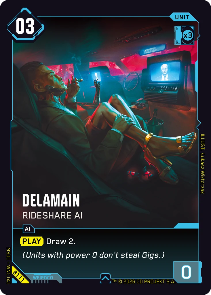 Delamain, Rideshare AI β111 Normal Cyberpunk TCG card