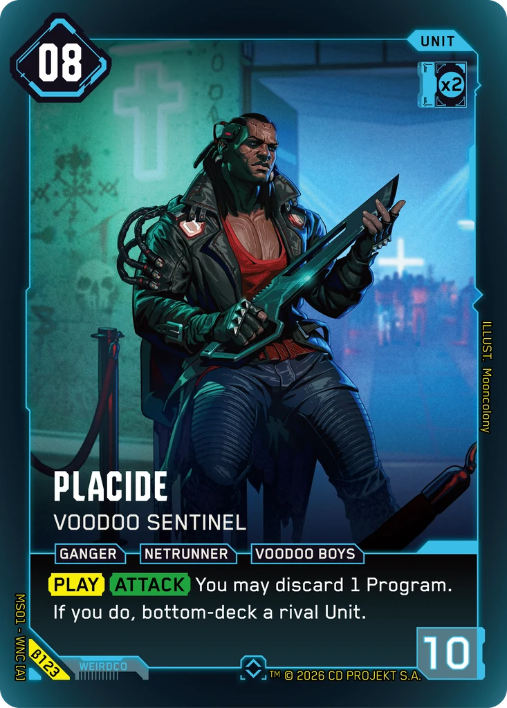 Placide, Voodoo Sentinel β123 Foil Cyberpunk TCG card