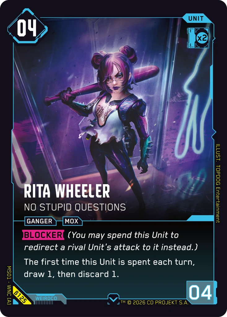 Rita Wheeler, No Stupid Questions β125 Normal Cyberpunk TCG card