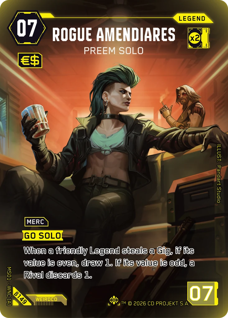 Rogue Amendiares, Preem Solo β149 Foil Cyberpunk TCG card