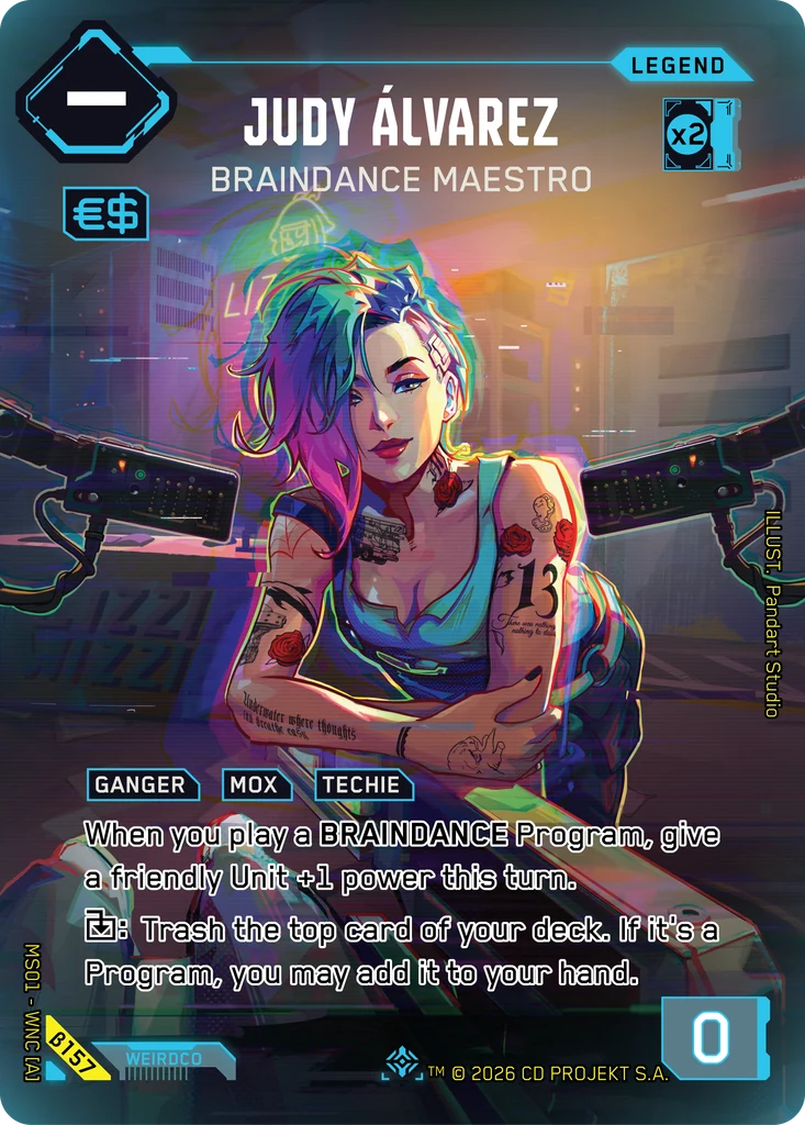Judy Álvarez, Braindance Maestro β157 Foil Cyberpunk TCG card