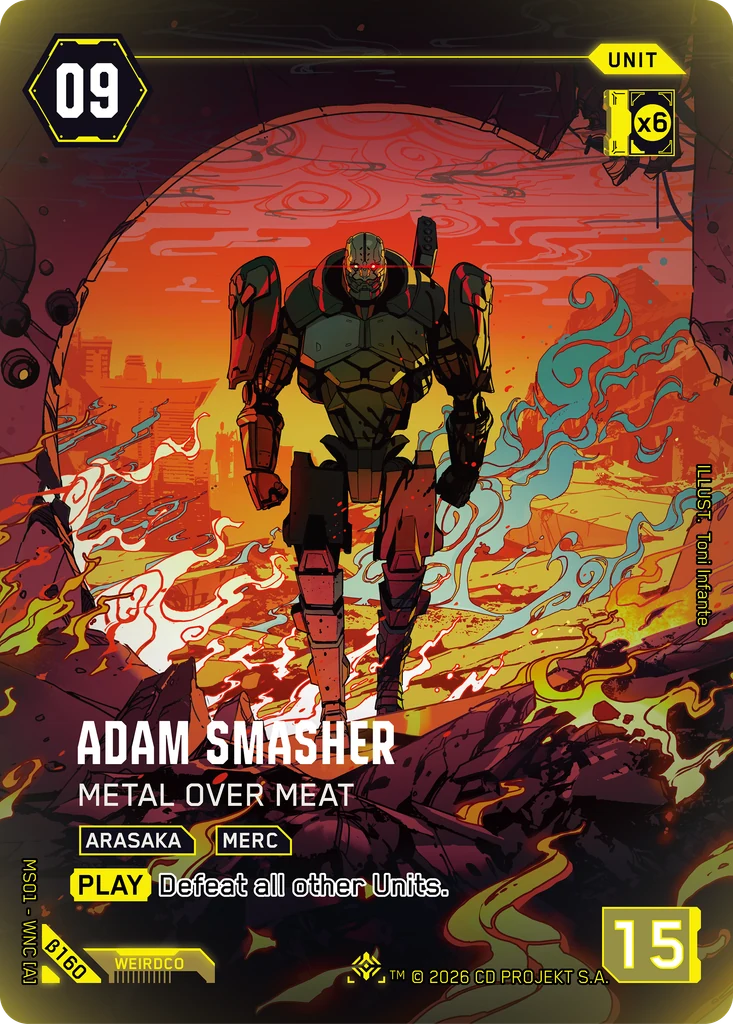 Adam Smasher, Metal Over Meat β160 Foil Cyberpunk TCG card