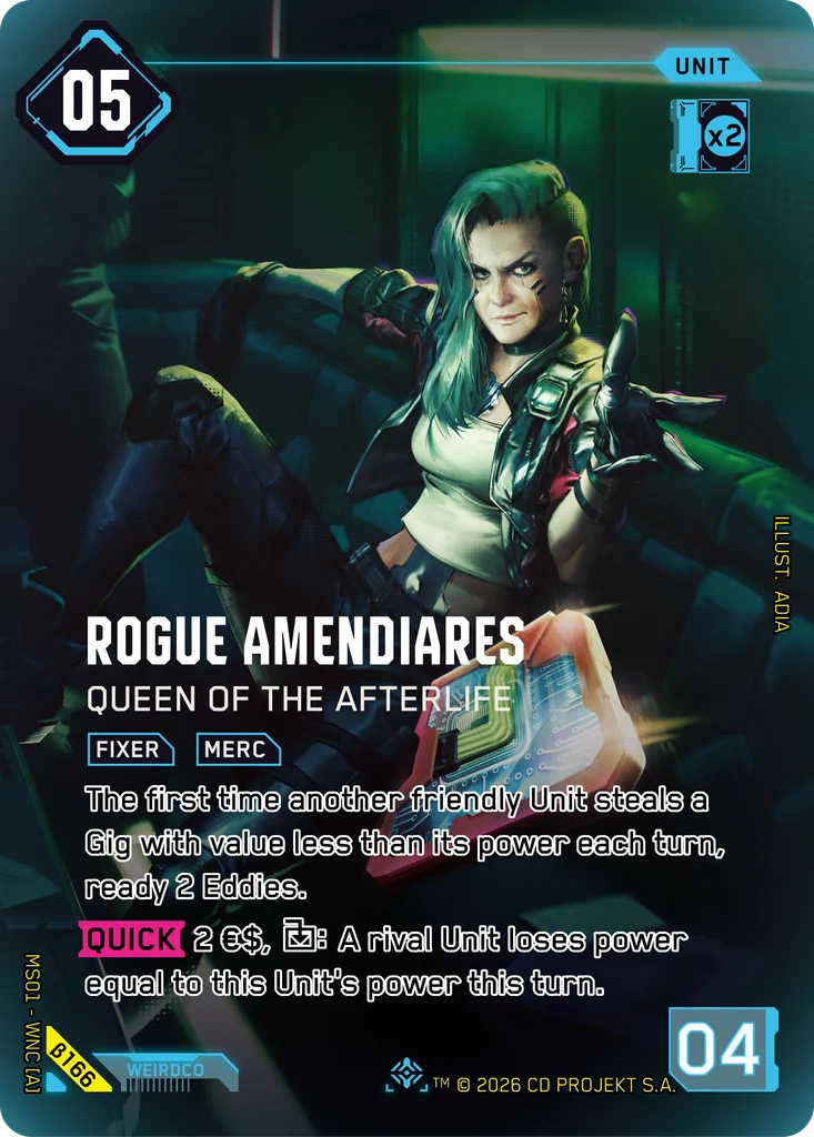 Rogue Amendiares, Queen of the Afterlife β166 Foil Cyberpunk TCG card