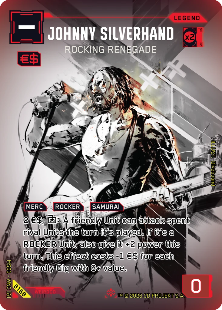 Johnny Silverhand, Rocking Renegade β168 Foil Cyberpunk TCG card