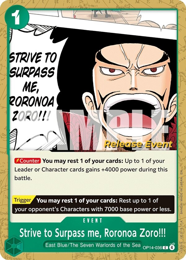 Strive to Surpass me, Roronoa Zoro!!! OP14-036 Normal