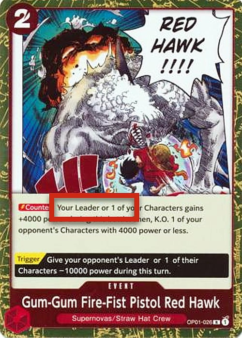 Gum-Gum Fire-Fist Pistol Red Hawk OP01-026 Alternate Art
