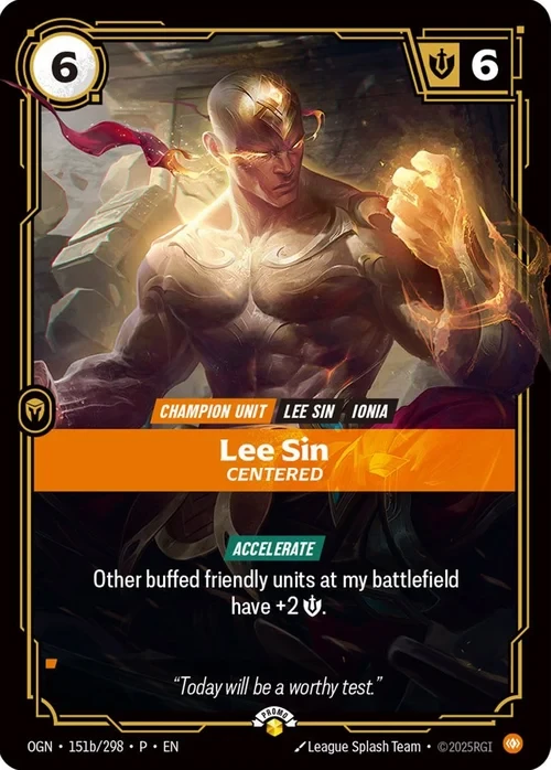 Lee Sin, Centered OGN-151b/298-P Foil Riftbound card