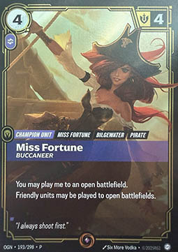 Miss Fortune, Buccaneer OGN-193/298-P Foil Riftbound card