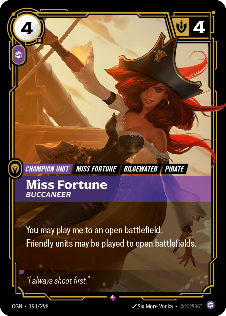 Miss Fortune, Buccaneer OGN-193/298 Normal Riftbound card