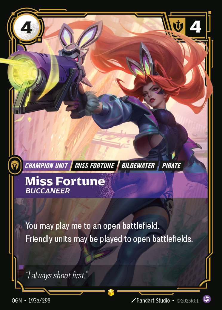 Miss Fortune, Buccaneer OGN-193a/298 Alternate Art Riftbound card