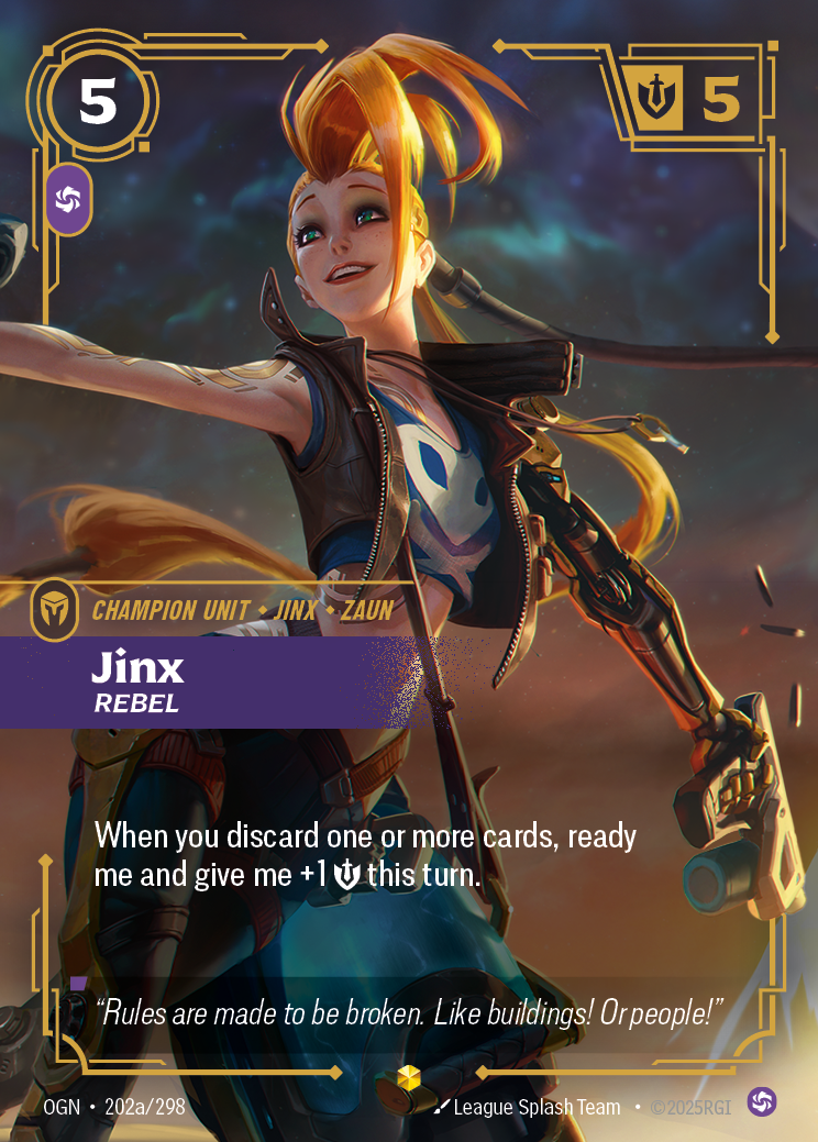 Jinx, Rebel OGN-202a/298 Alternate Art Riftbound card