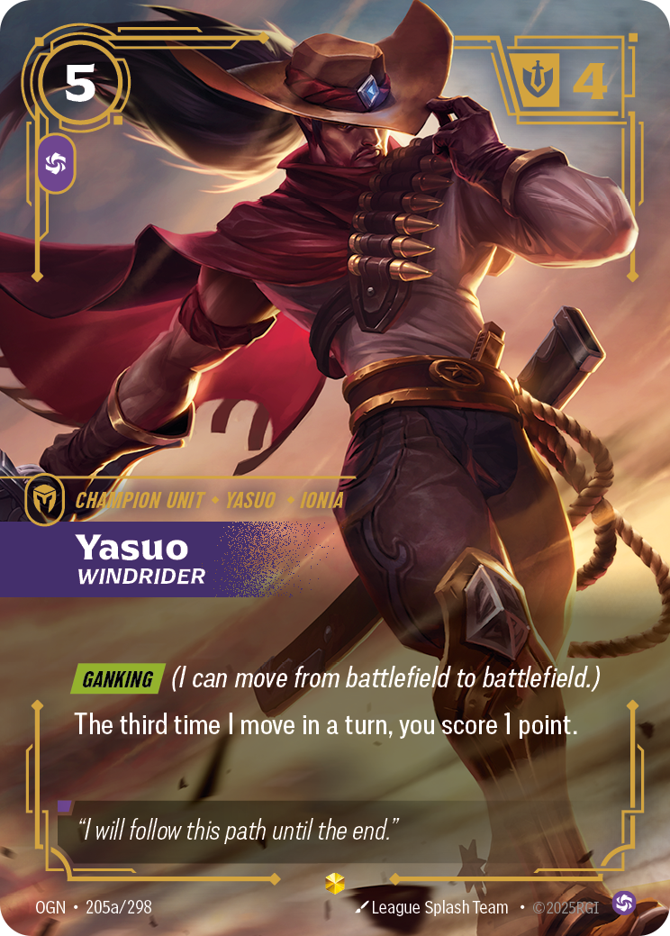 Yasuo, Windrider OGN-205a/298 Alternate Art Riftbound card