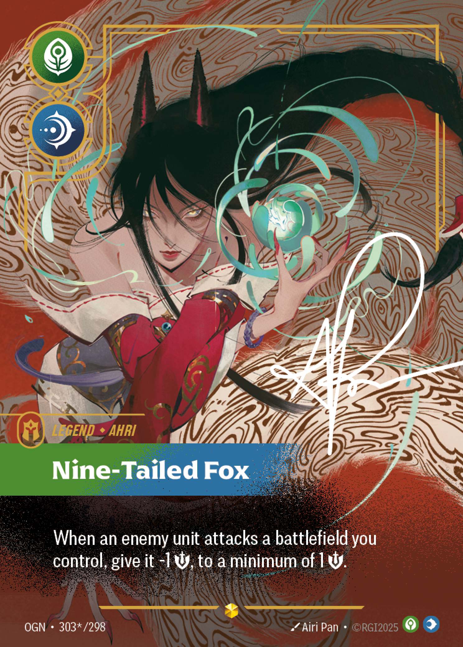 Nine-Tailed Fox OGN-303*/298 Signed Riftbound card