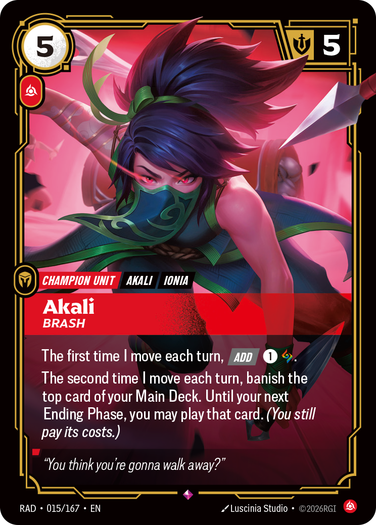 Akali, Brash RAD-015/167 Normal Riftbound card