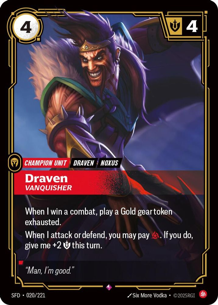 Draven, Vanquisher SFD-020/221 Normal Riftbound card