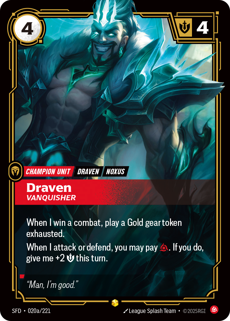 Draven, Vanquisher SFD-020a/221 Alternate Art Riftbound card