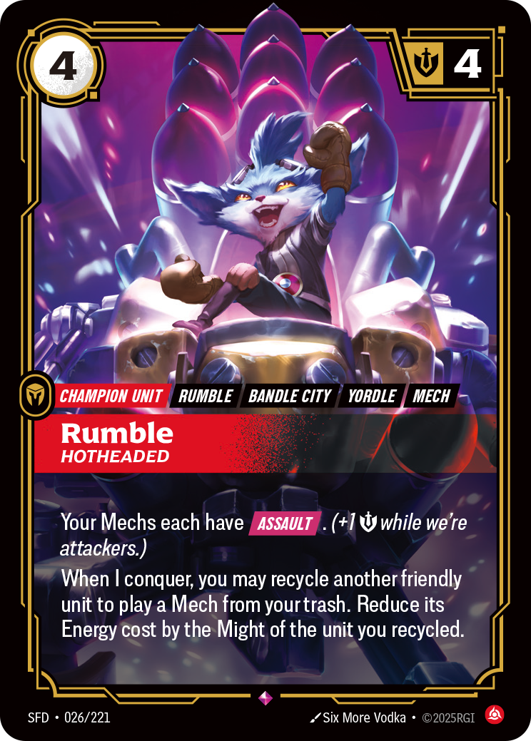 Rumble, Hotheaded SFD-026/221 Normal Riftbound card